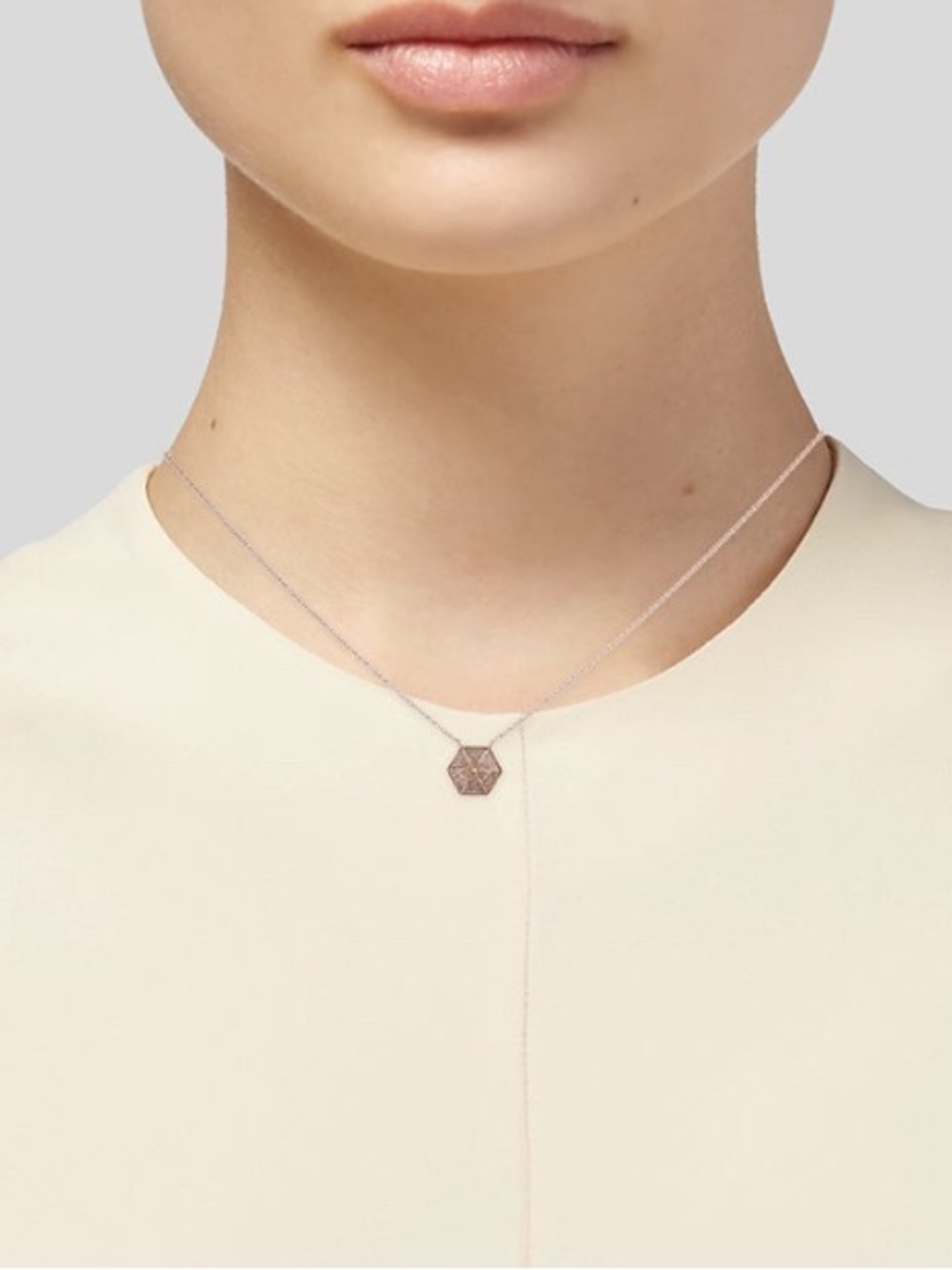 14K Rose Gold Hexagon Diamond Necklace - Picture 5 of 7